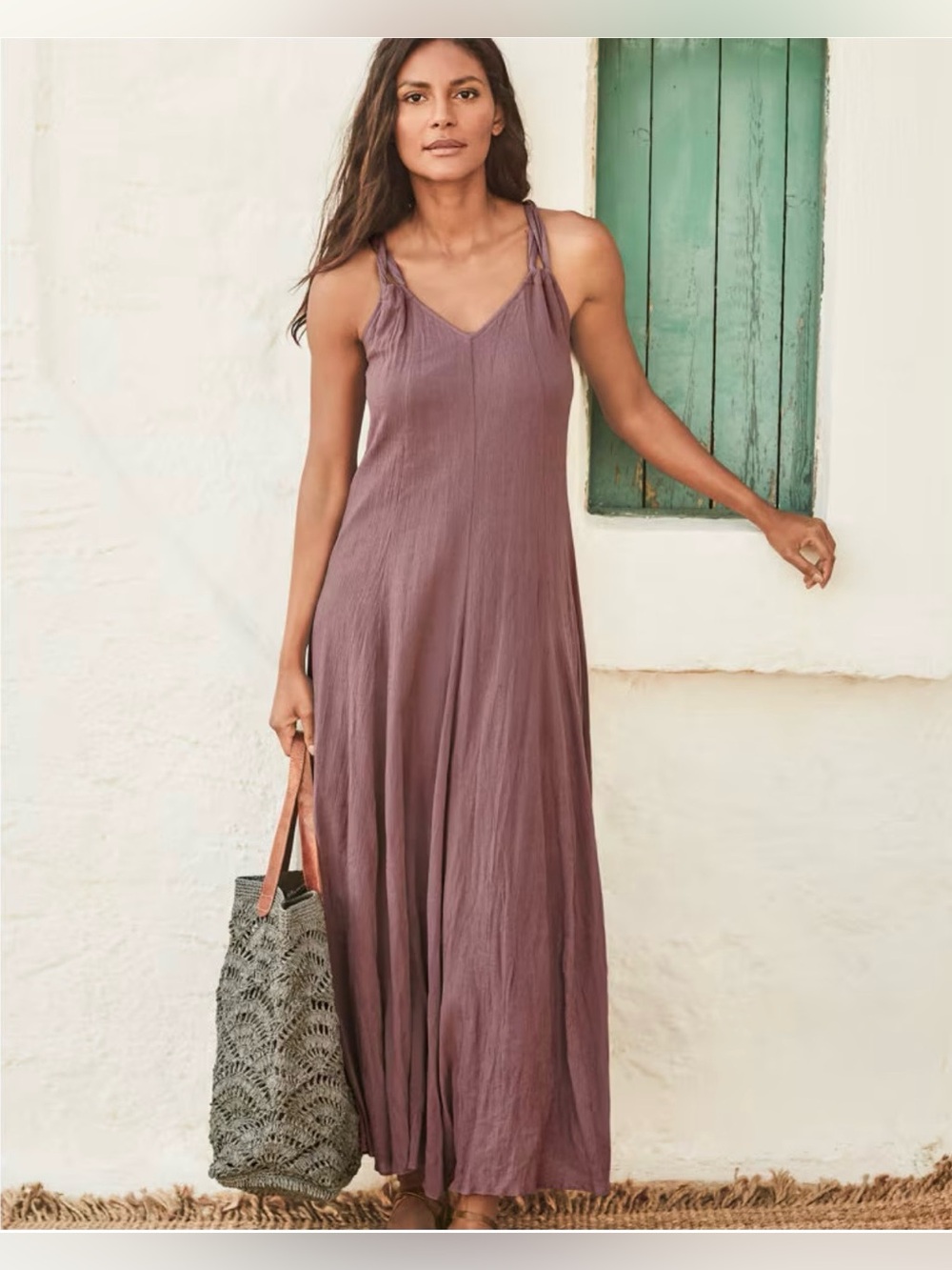 Garnet Hill Crinkled  Cotton Maxi Dress